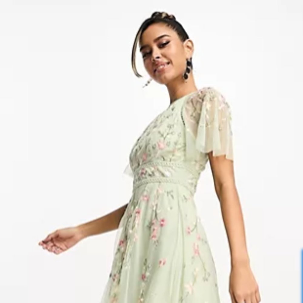 ASOS DESIGN Bridesmaid floral embroidered flutter sleeve midi dress